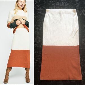 Free People Sweater Skirt Women M Ivory Brown Color Block Wool Blend Soft Knit